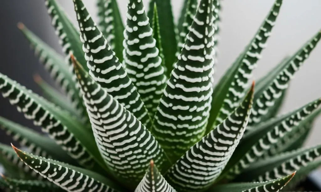 Identificação de Suculentas: Conheça 15 Espécies Populares Que Você Precisa Ter! Close-up de uma Haworthia fasciata mostrando suas faixas brancas distintas nas folhas verdes, ideal para identificação suculentas.